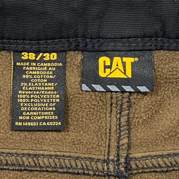 CAT Caterpillar Work Pants Mens 38 x 30 Black Canvas Fleece Lined Insulated - Picture 5 of 12